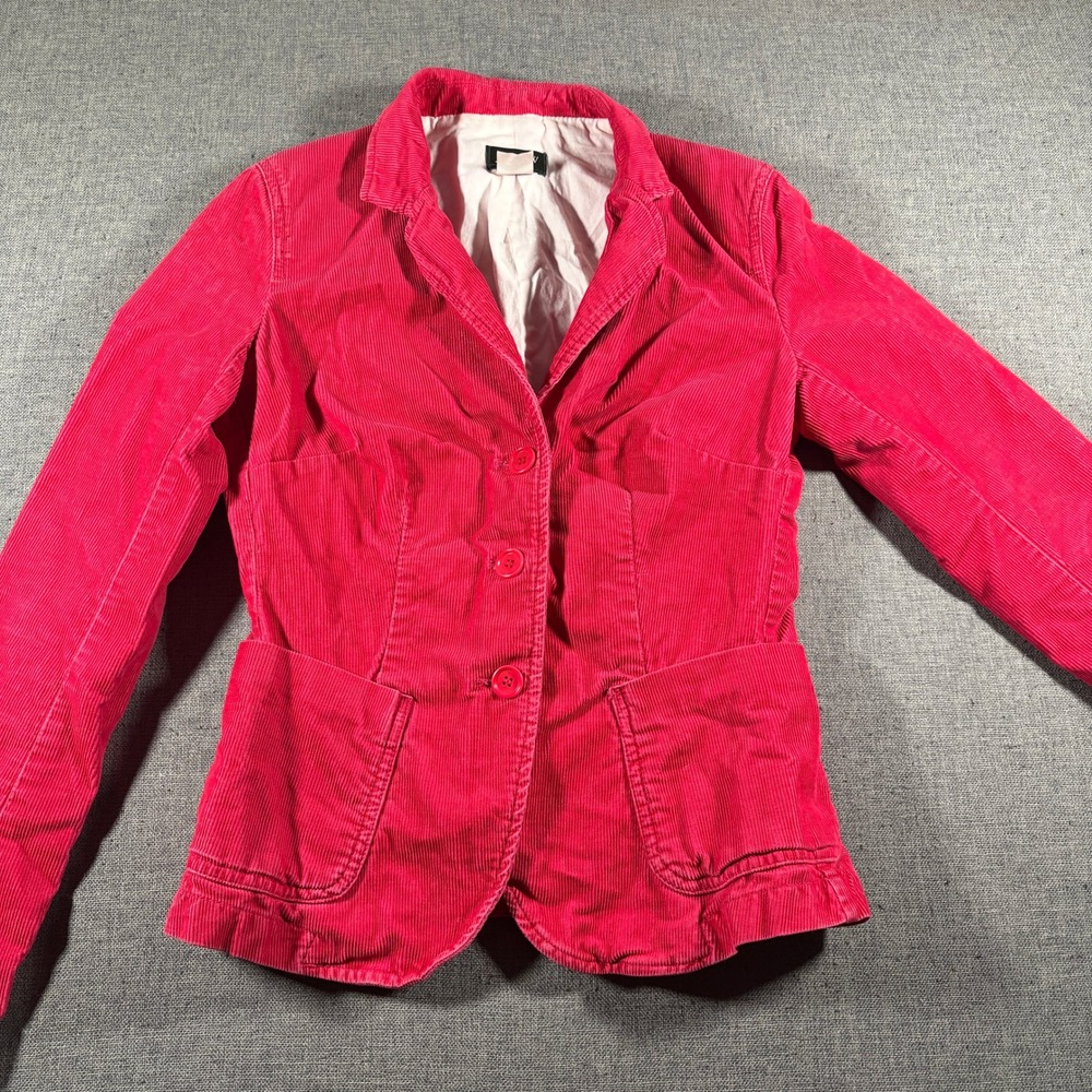 J.Crew Corduroy Blazer Women XS Pink 3-Button Notched Lapel Patch Pockets